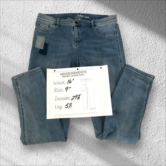 SoHo New York legging Jegging Boho Denim Faded Blue Stretch Patch Jean SZ 12 - Picture 7 of 7
